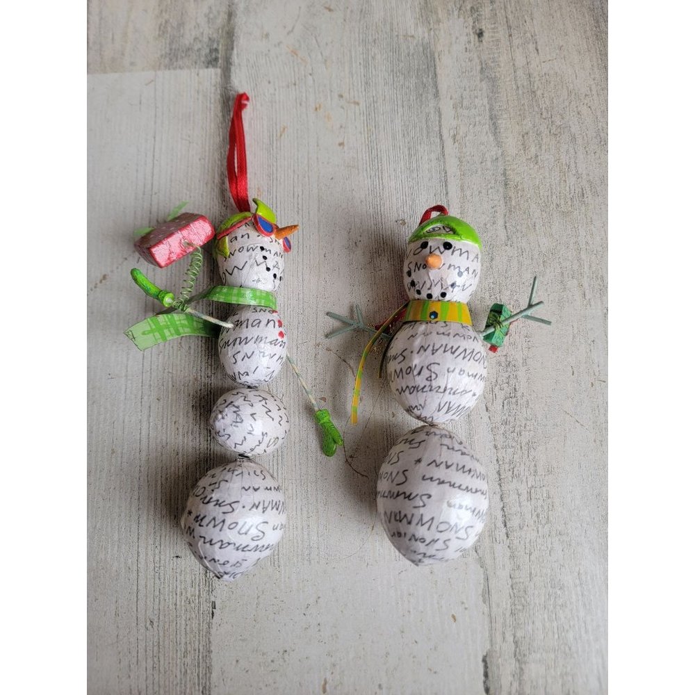 Nancy wolf Silvestri snowman‎ newspaper print ornament Xmas set